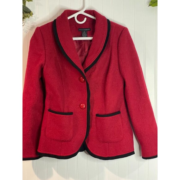 Grace Elements Womens Red Wool Blazer With Black Trim Size 10 - Picture 5 of 13